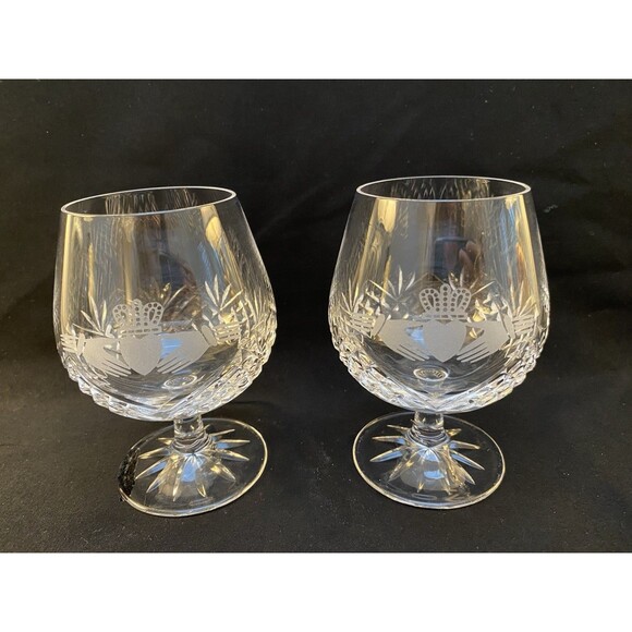 Set Of 2 Galway Irish Crystal Claddagh Cognac Brandy Wine Snifter Glasses 5” - Picture 7 of 7
